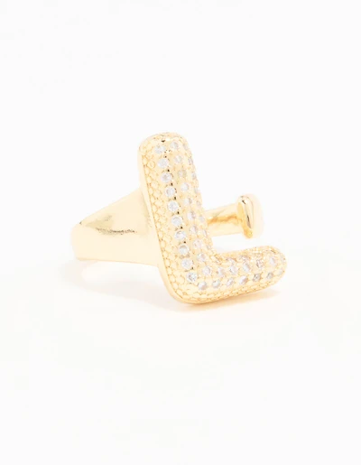 Gold Plated Cubic Zirconia Bubble L Pave Ring