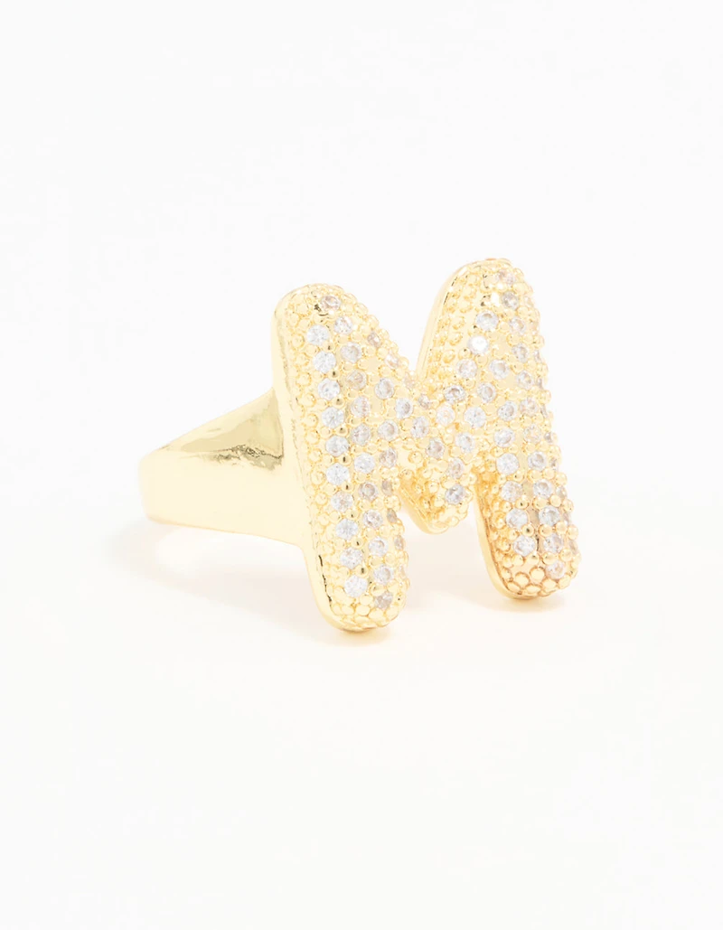 Gold Plated Cubic Zirconia Bubble M Pave Ring