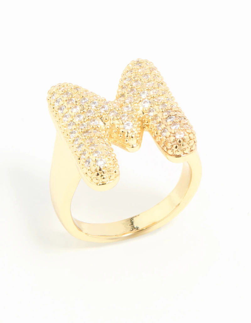 Gold Plated Cubic Zirconia Bubble M Pave Ring