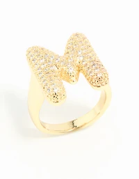Gold Plated Cubic Zirconia Bubble M Pave Ring