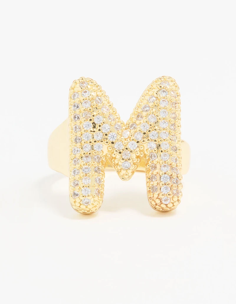 Gold Plated Cubic Zirconia Bubble M Pave Ring