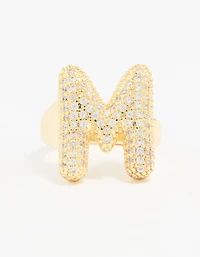 Gold Plated Cubic Zirconia Bubble M Pave Ring