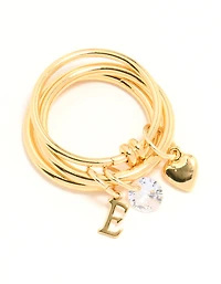 Gold Cubic Zirconia Letter E Charm Ring