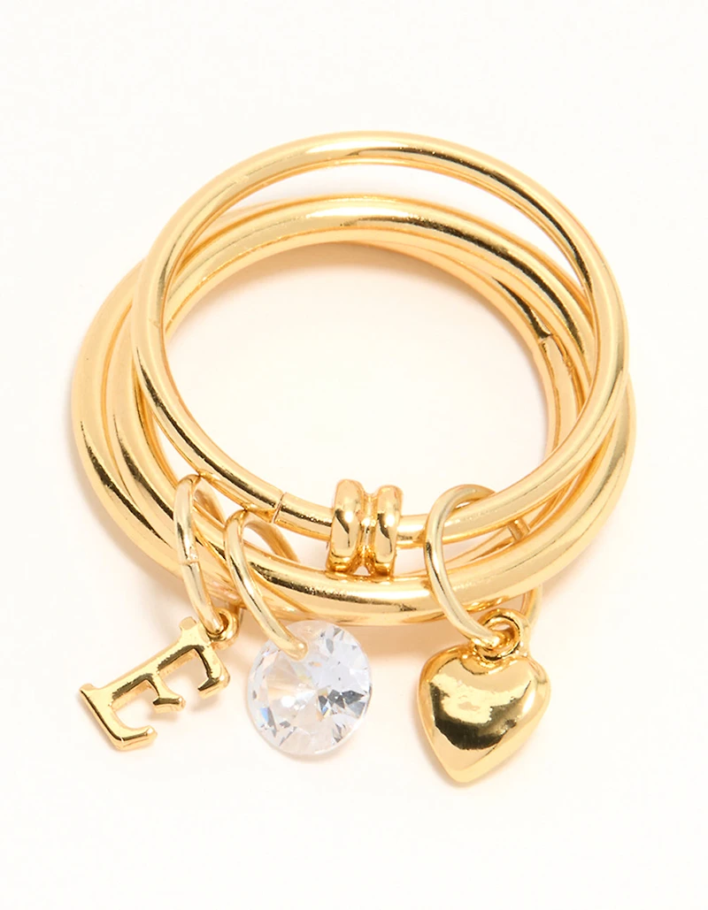 Gold Cubic Zirconia Letter E Charm Ring