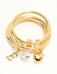 Gold Cubic Zirconia Letter E Charm Ring