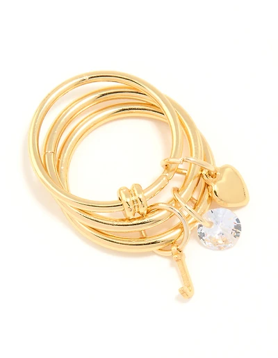 Gold Plated Cubic Zirconia Letter J Charm Ring