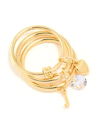 Gold Plated Cubic Zirconia Letter J Charm Ring