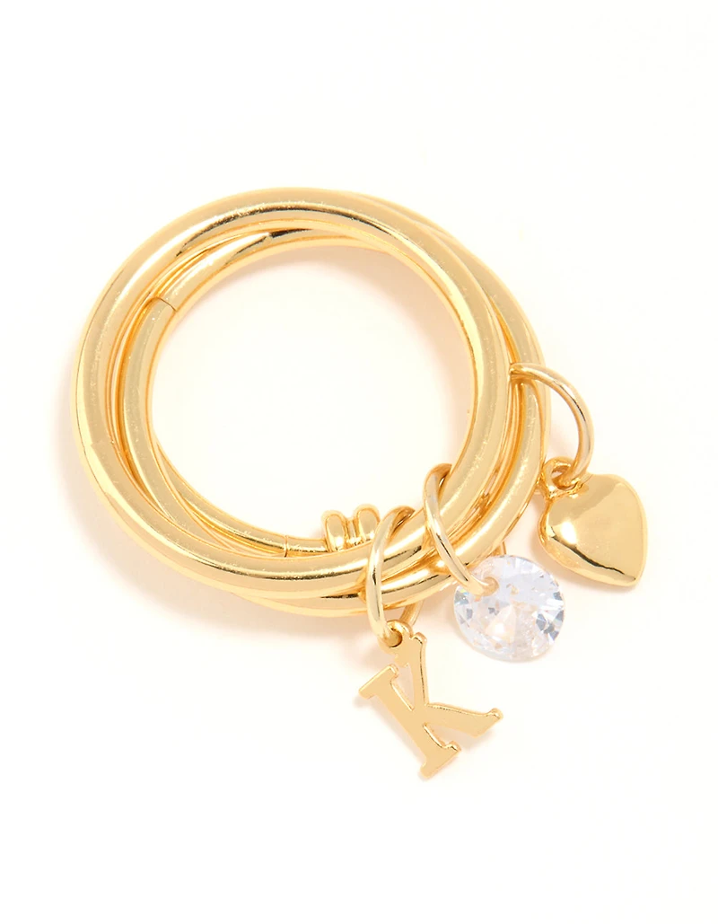 Anneau de charme en zircone cube or avec la lettre K