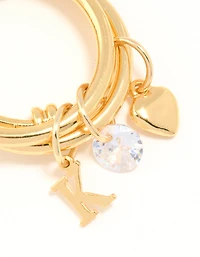 Anneau de charme en zircone cube or avec la lettre K