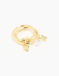Gold Plated Cubic Zirconia M Rondell Charm Ring