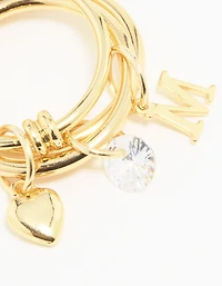 Gold Plated Cubic Zirconia M Rondell Charm Ring