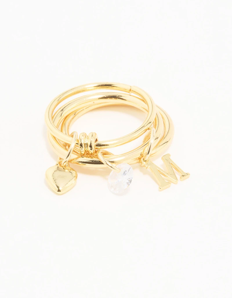 Gold Plated Cubic Zirconia M Rondell Charm Ring