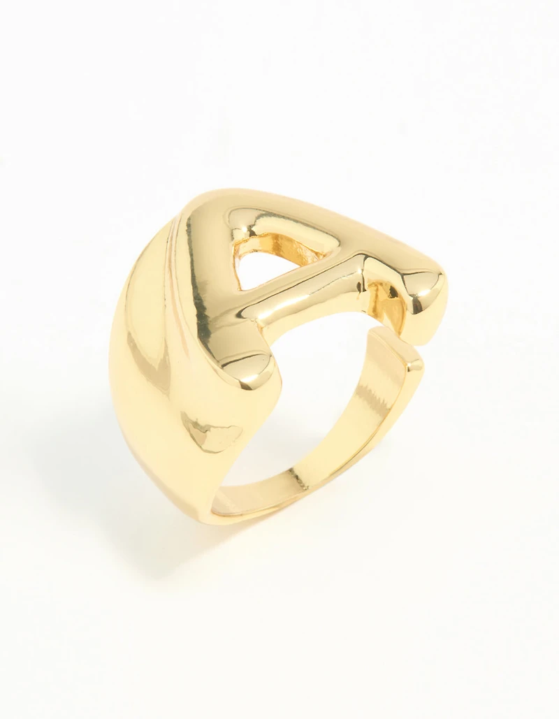 Gold Plated Bubble Letter A Ring
