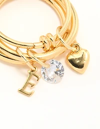 Gold Cubic Zirconia Letter E Charm Ring