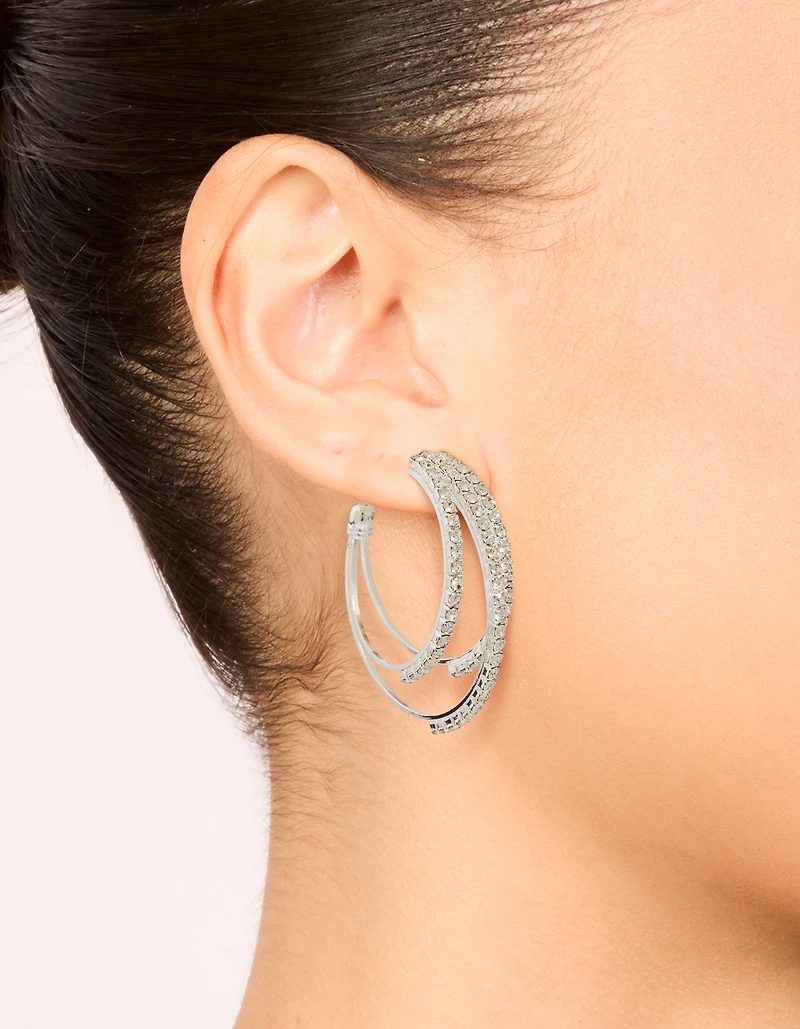 Boucles d’oreilles Silver Diamante Trio Hoop