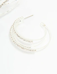 Silver Diamante Trio Hoop Earrings