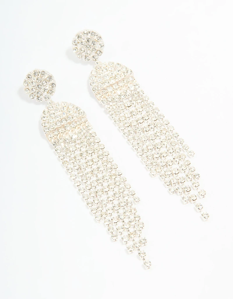 Silver Diamante Circle Cupchain Drop Earrings