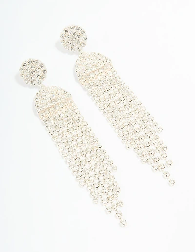 Silver Diamante Circle Cupchain Drop Earrings