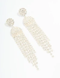 Silver Diamante Circle Cupchain Drop Earrings