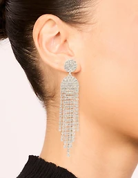 Silver Diamante Circle Cupchain Drop Earrings
