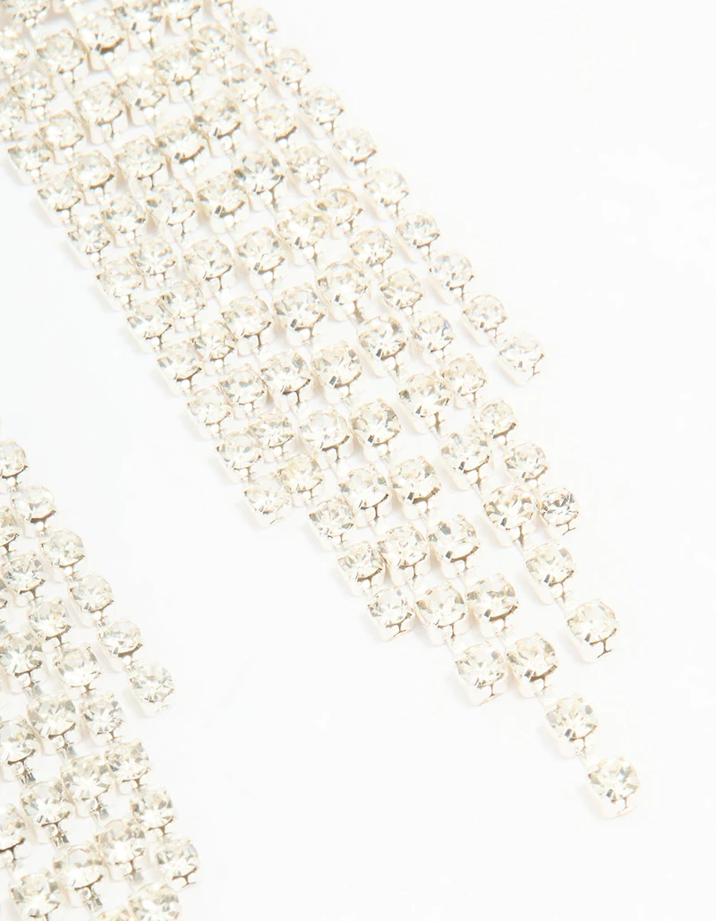 Silver Diamante Circle Cupchain Drop Earrings