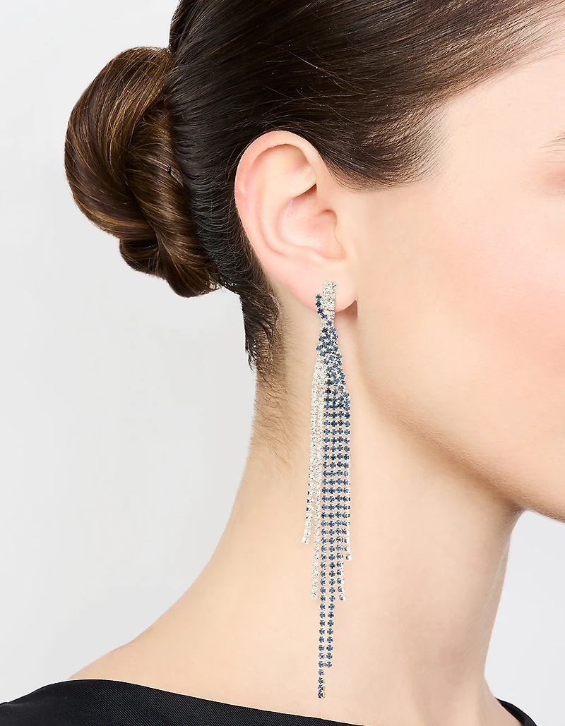 Silver Blue Diamante Twisted Chain Drop Earrings