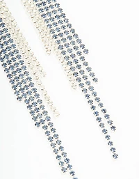 Silver Blue Diamante Twisted Chain Drop Earrings