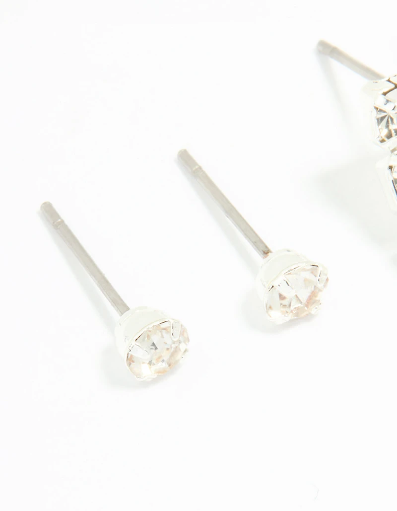 Silver Diamante Stud & Cupchain Earrings 3-Pack