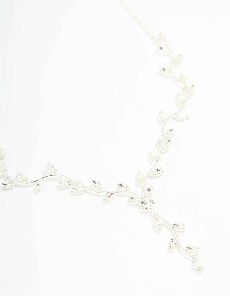 Silver Diamante Vine Lariat Necklace