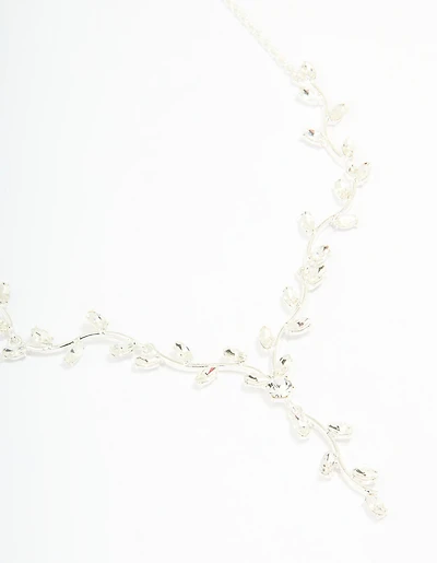 Silver Diamante Vine Lariat Necklace