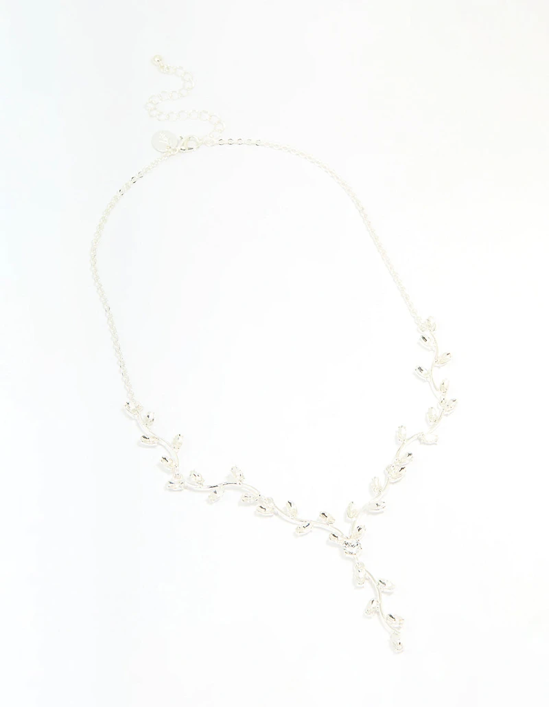 Silver Diamante Vine Lariat Necklace