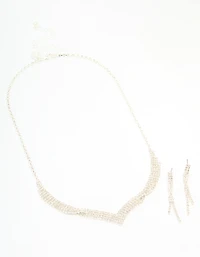 Silver Diamante Thin Pavé Twisted Necklace & Earrings Set
