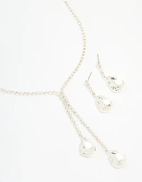 Silver Diamante Pearl Drop Y-Necklace & Earrings Set