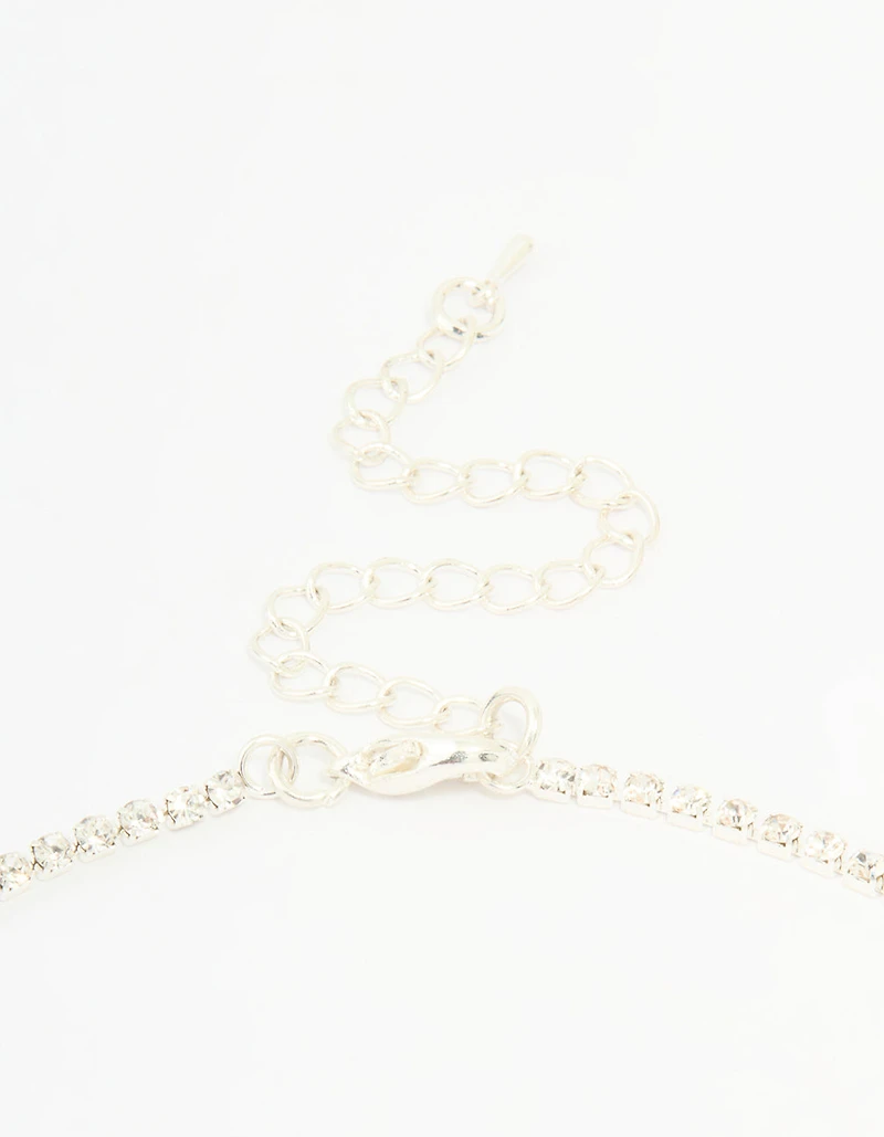 Silver Diamante Pearl Drop Y-Necklace & Earrings Set