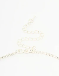 Silver Diamante Pearl Drop Y-Necklace & Earrings Set