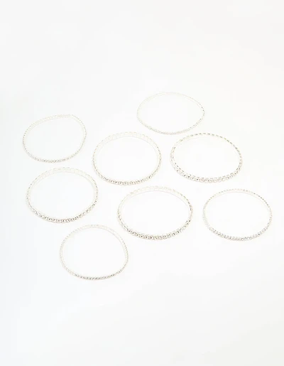 Silver Diamante Stretch Bracelets 8-Pack