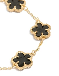 Gold Plated Black Flowers Charm Bracelet