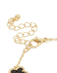 Gold Plated Black Flowers Charm Bracelet
