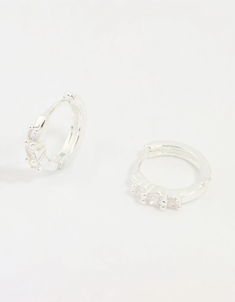 Silver Plated Brass Cubic Zirconia Cross Stud & Chain Earrings 4-Pack