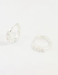 Silver Plated Brass Cubic Zirconia Cross Stud & Chain Earrings 4-Pack