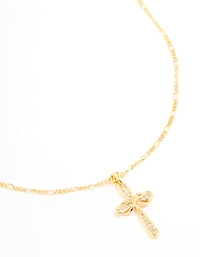 Gold Plated Brass Cubic Zirconia Large Cross Pendant Necklace
