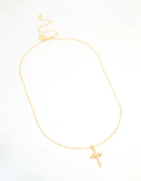Gold Plated Brass Cubic Zirconia Large Cross Pendant Necklace