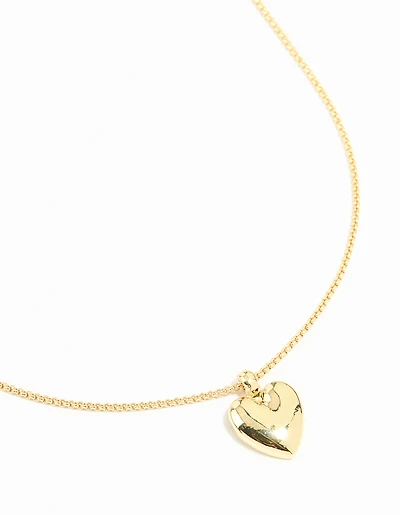 Gold Plated Brass Puffy Heart Pendant Necklace