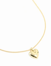 Gold Plated Brass Puffy Heart Pendant Necklace