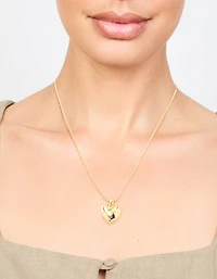 Gold Plated Brass Puffy Heart Pendant Necklace