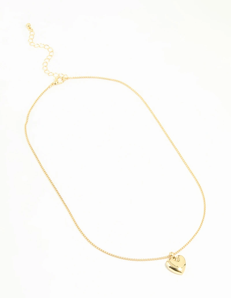 Gold Plated Brass Puffy Heart Pendant Necklace