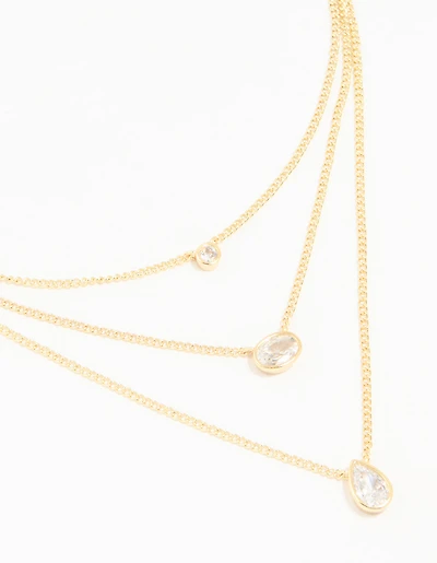 Gold Plated Brass Cubic Zirconia Layered Necklace