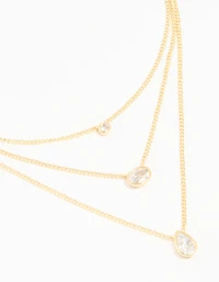Gold Plated Brass Cubic Zirconia Layered Necklace