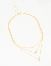 Gold Plated Brass Cubic Zirconia Layered Necklace