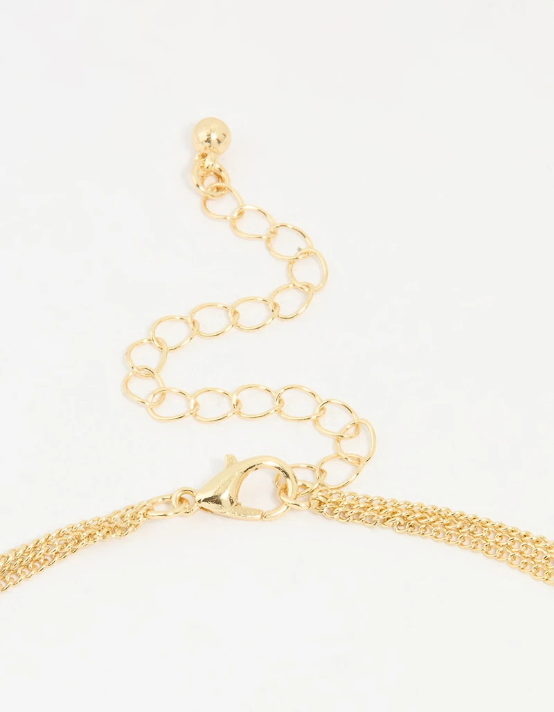 Gold Plated Brass Cubic Zirconia Layered Necklace